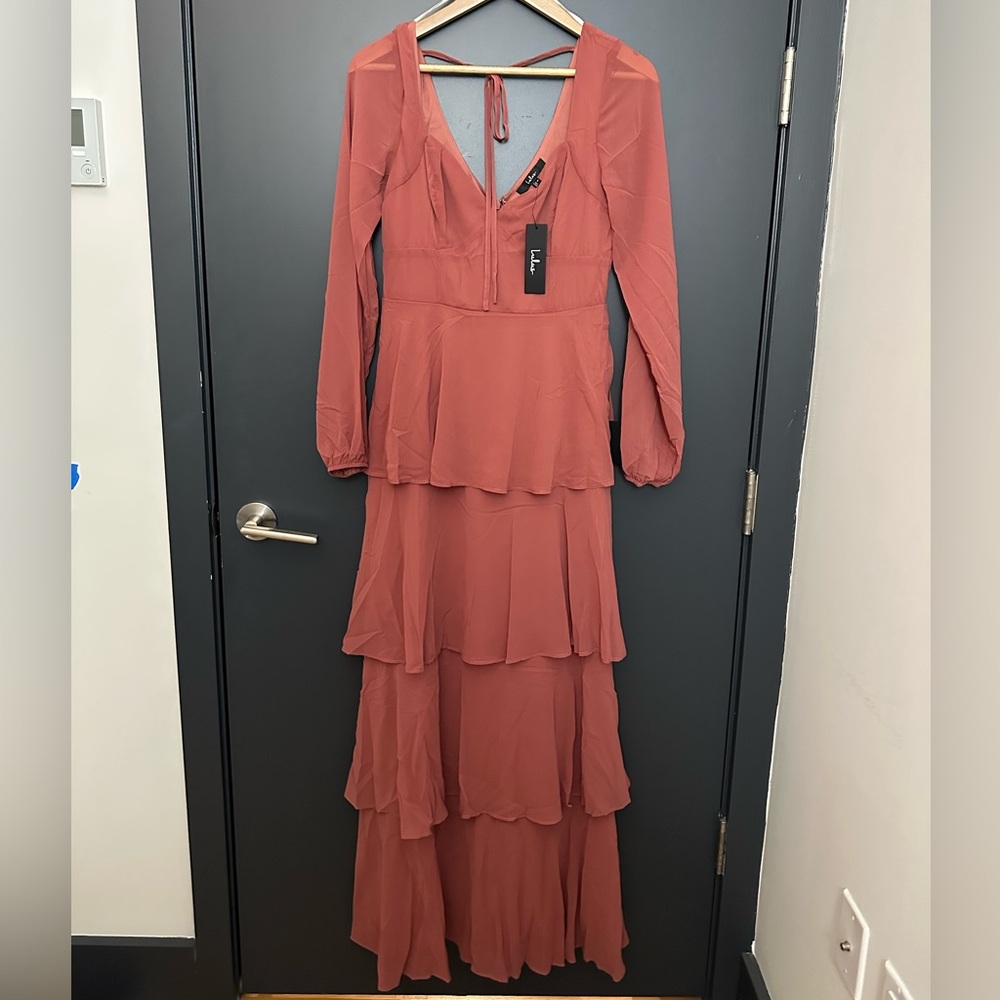 Lulus Rusty Rose maxi dress long sleeveve size M